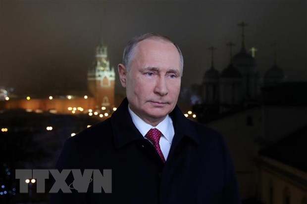Tổng thống Nga Vladimir Putin phát biểu mừng Năm mới 2020 tại Điện Kremlin ở Moskva, Nga, ngày 1/1/2020