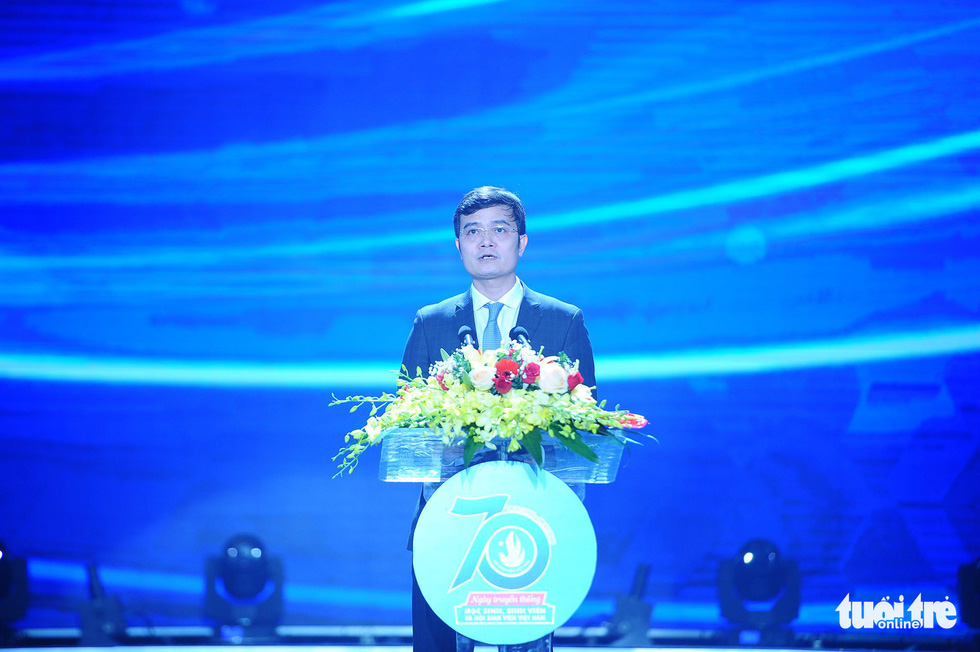 Anh Bùi Quang Huy - bí thư Trung ương Đoàn, chủ tịch Trung ương Hội Sinh viên Việt Nam - phát biểu tại lễ kỷ niệm