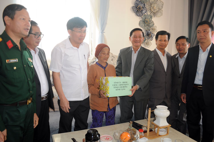 Phó Bí thư Thường trực Tỉnh ủy tặng quà cho Mẹ Việt Nam Anh hùng Nguyễn Thị Tư