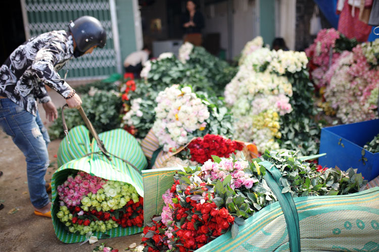Các vựa hoa của TP Đà Lạt đang hoạt động cả ngày lẫn đêm để đáp ứng nhu cầu thị trường hoa tết