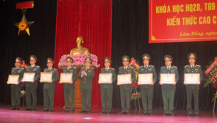 Thiếu tướng Lê Quang Xuân – Chính ủy Học viện Lục quân trao thưởng cho 10 tập thể có thành tích xuất sắc trong đợt thi đua cao điểm mừng Đảng, mừng xuân Canh Tý 2020