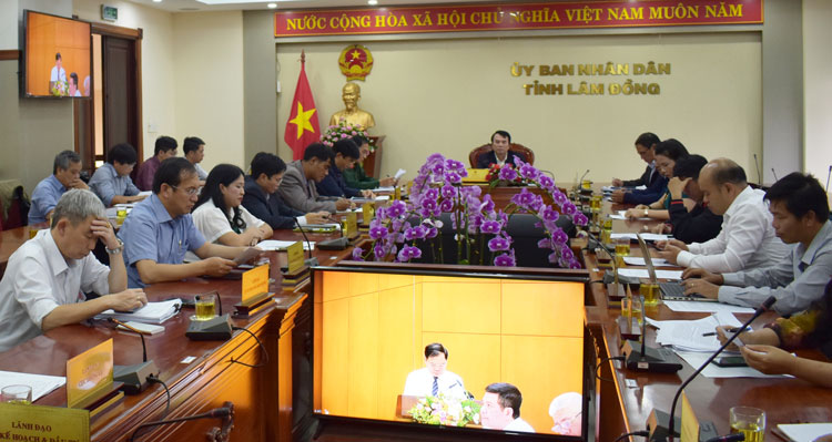 Quang cảnh Hội nghị trực tuyến toàn quốc công tác phòng, chống thiên tai và tìm kiếm cứu nạn tại đầu cầu tỉnh Lâm Đồng