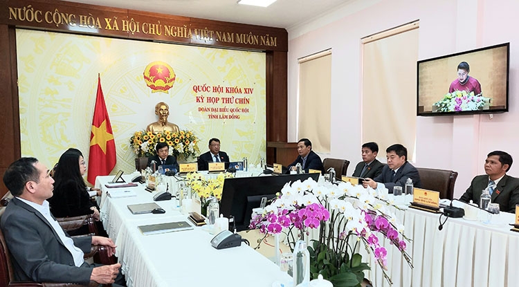 Các đại biểu tham gia họp trực tuyến tại đầu cầu Lâm Đồng