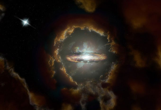 Đồ họa mô phỏng thiên hà Galaxy DLA0817g hay Wolfe Disk.