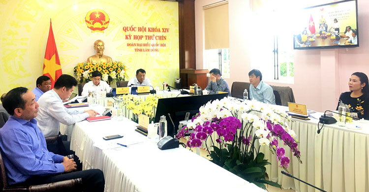 Lãnh đạo Đoàn ĐBQH Lâm Đồng và các đại biểu tham dự kỳ họp theo hình thức trực tuyến tại đầu cầu Lâm Đồng