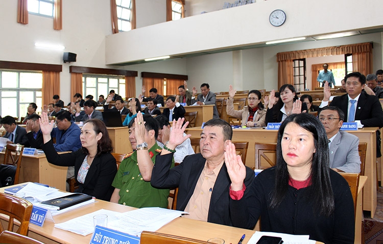 Đại biểu HĐND thành phố Đà Lạt biểu quyết thông qua Nghị quyết tại kỳ họp