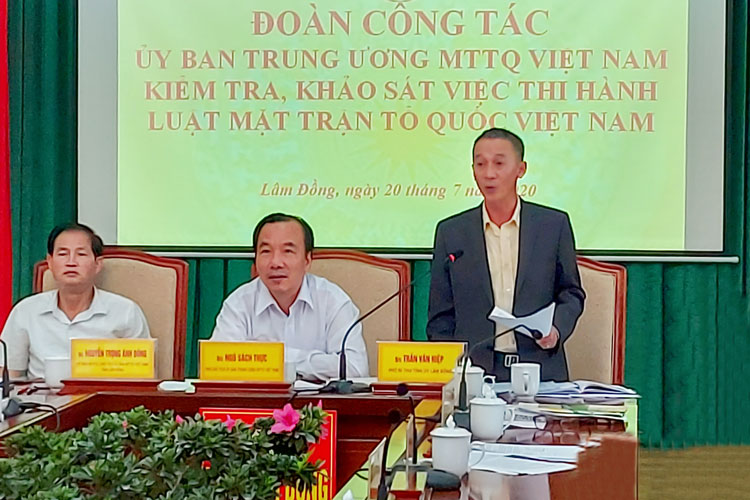 Đoàn Ủy ban Trung ương MTTQ Việt Nam làm việc tại Lâm Đồng về kiểm tra, khảo sát việc thi hành Luật MTTQ Việt Nam