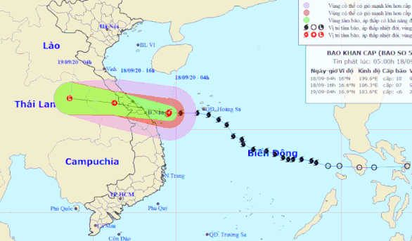 Dự báo đường đi của bão số 5 - Ảnh: Theo Trung tâm Dự báo khí tượng thủy văn quốc gia