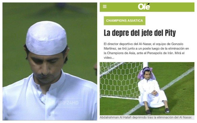 Hình ảnh giám đốc thể thao của CLB Al Nassr, Abdul Rahman Al-Halafi ngồi dựa cột gôn được đăng tải trên tờ Ole