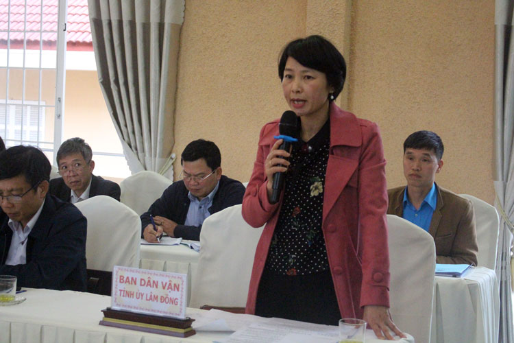 Đồng chí Phạm Thị Phúc –Phó trưởng Ban Dân vận Tỉnh ủy, phát biểu góp ý