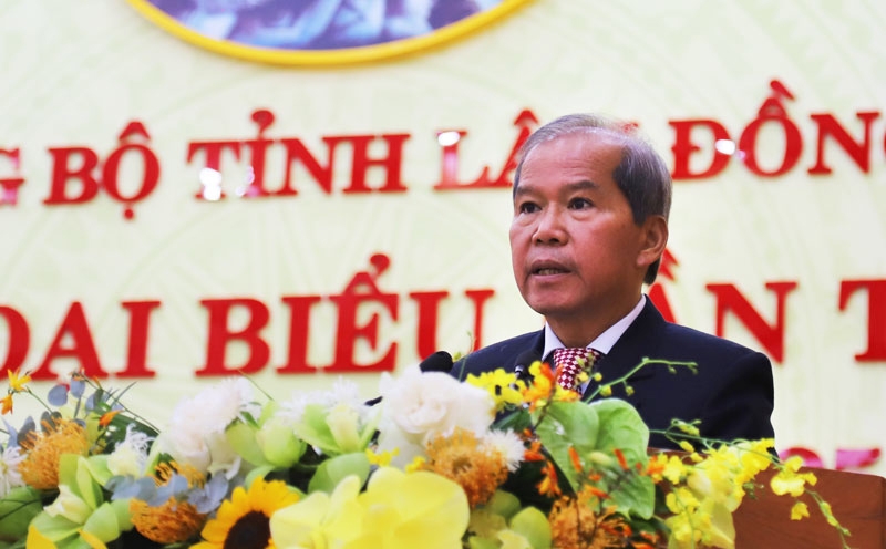 Đồng chí Nguyễn Xuân Tiến - Ủy viên Trung ương Đảng, Bí thư Tỉnh ủy Lâm Đồng phát biểu khai mạc Đại hội