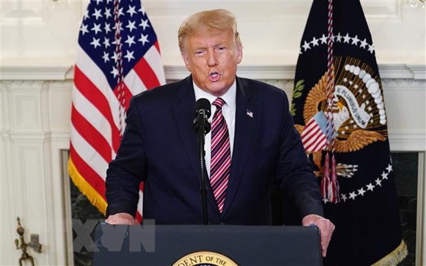 Tổng thống Mỹ Donald Trump phát biểu tại Nhà Trắng ở Washington, D.C., Mỹ.