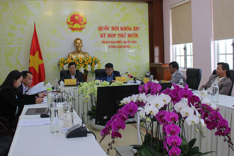 Các đại biểu Đoàn ĐBQH đơn vị tỉnh Lâm Đồng và các sở, ngành tham dự kỳ họp thứ 10, Quốc hội khóa XIV tại điểm cầu trực tuyến Lâm Đồng