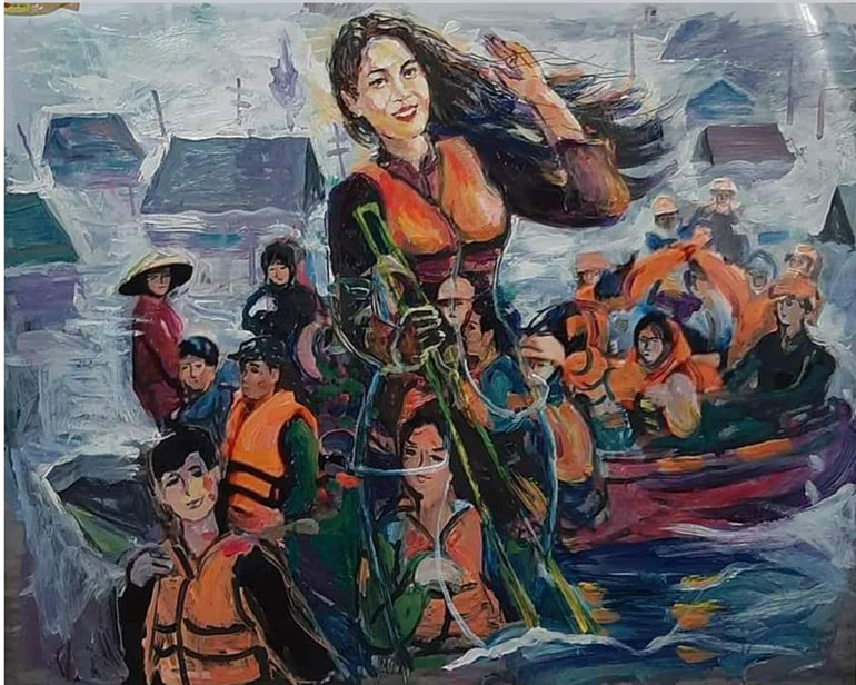 Bức tranh “Nàng tiên trong bão lũ” của họa sĩ Vi Quốc Hiệp bán đấu giá ủng hộ miền Trung