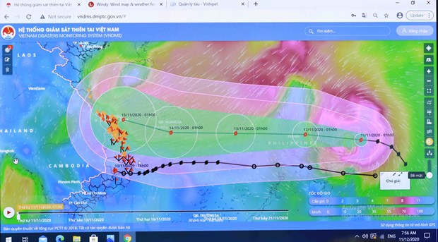 Sơ đồ đường đi của bão số 13 qua Hệ thống giám sát thiên tai Việt Nam