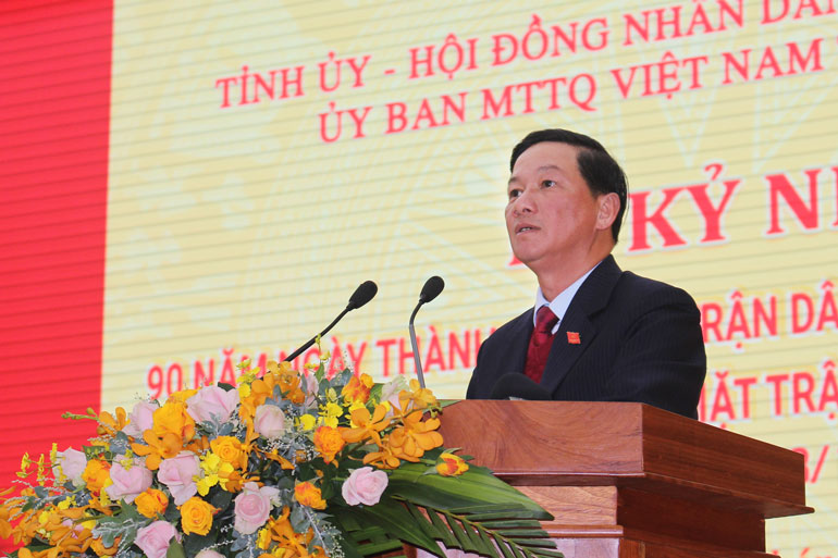 Đồng chí Trần Đức Quận - Bí thư Tỉnh ủy, Chủ tịch HĐND tỉnh phát biểu tại lễ kỷ niệm