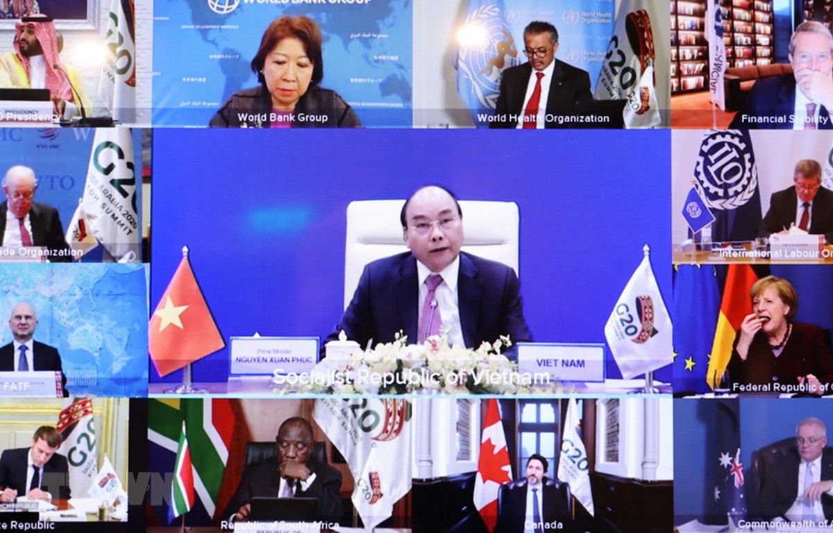 Thủ tướng Nguyễn Xuân Phúc phát biểu tại phiên thảo luận Hội nghị thượng đỉnh nhóm các nền kinh tế phát triển và mới nổi hàng đầu thế giới (G20) ngày 22/11.