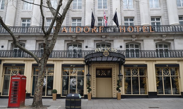 Một khách sạn tại trung tâm thủ đô London, Anh đóng cửa trong bối cảnh các biện pháp hạn chế được áp dụng nhằm ngăn chặn sự lây lan của dịch COVID-19, ngày 29/12/2020.
