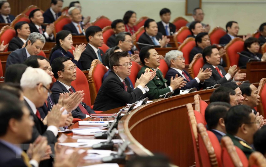 Các đồng chí Ủy viên Trung ương Đảng dự Hội nghị lần thứ nhất Ban Chấp hành Trung ương Đảng khóa XIII, sáng 31/1/2021. (Nguồn: TTXVN)