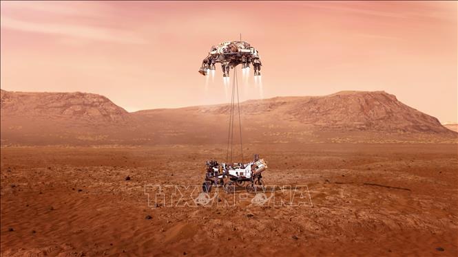 Hình ảnh mô phỏng tàu thăm dò Perseverance đáp thành công xuống bề mặt sao Hỏa