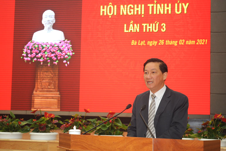 Đồng chí Bí thư Tỉnh ủy Lâm Đồng Trần Đức Quận phát biểu khai mạc Hội nghị
