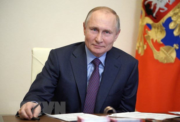 Tổng thống Nga Vladimir Putin chủ trì cuộc họp trực tuyến về việc sản xuất vaccine ngừa COVID-19, tại ngoại ô Moskva ngày 22/3/2021