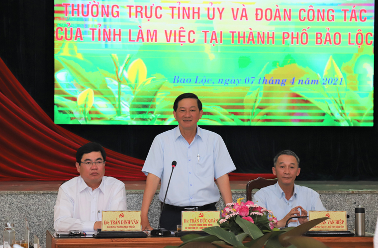 Đồng chí Trần Đức Quận - Bí thư Tỉnh ủy Lâm Đồng phát biểu kết luận tại buổi làm việc