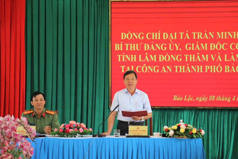 Ông Nguyễn Văn Triệu - Bí thư Thành ủy Bảo Lộc phát biểu tại buổi làm việc