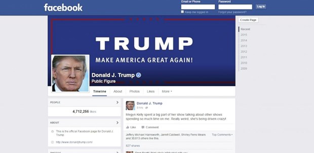 Biểu tượng Facebook và trang cá nhân của ông Donald Trump trên màn hình điện thoại di động
