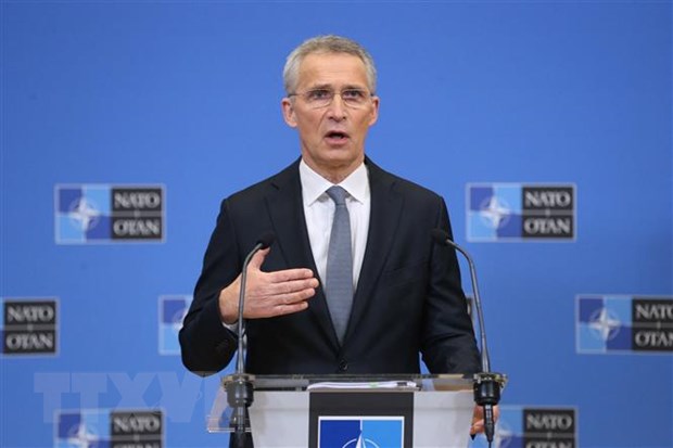 Tổng Thư ký NATO Jens Stoltenberg phát biểu tại một cuộc họp báo ở Brussels, Bỉ.