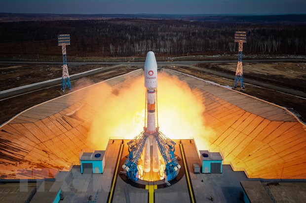 Tên lửa đẩy Soyuz rời bệ phóng tại sân bay vũ trụ Vostochny, ngoại ô thành phố Uglegorsk, vùng Viễn Đông Nga, ngày 25/3/2021
