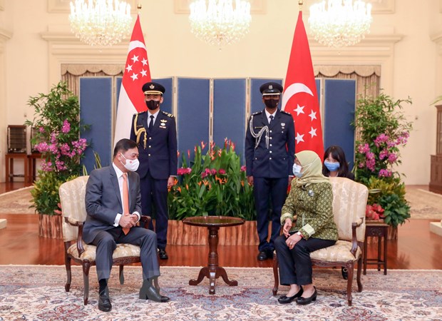 Tổng thống Singapore Halimah Yacob tiếp xã giao Đại sứ Việt Nam tại Singapore Mai Phước Dũng ngày 13/7/2021