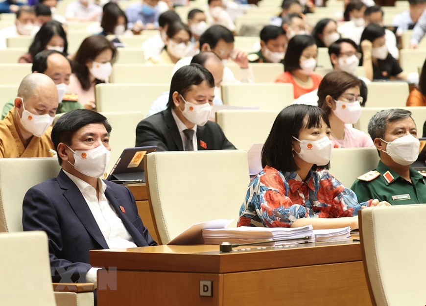 Đoàn đại biểu Quốc hội tỉnh Hải Dương tham dự phiên họp sáng 22/7. (Ảnh: Dương Giang/TTXVN)