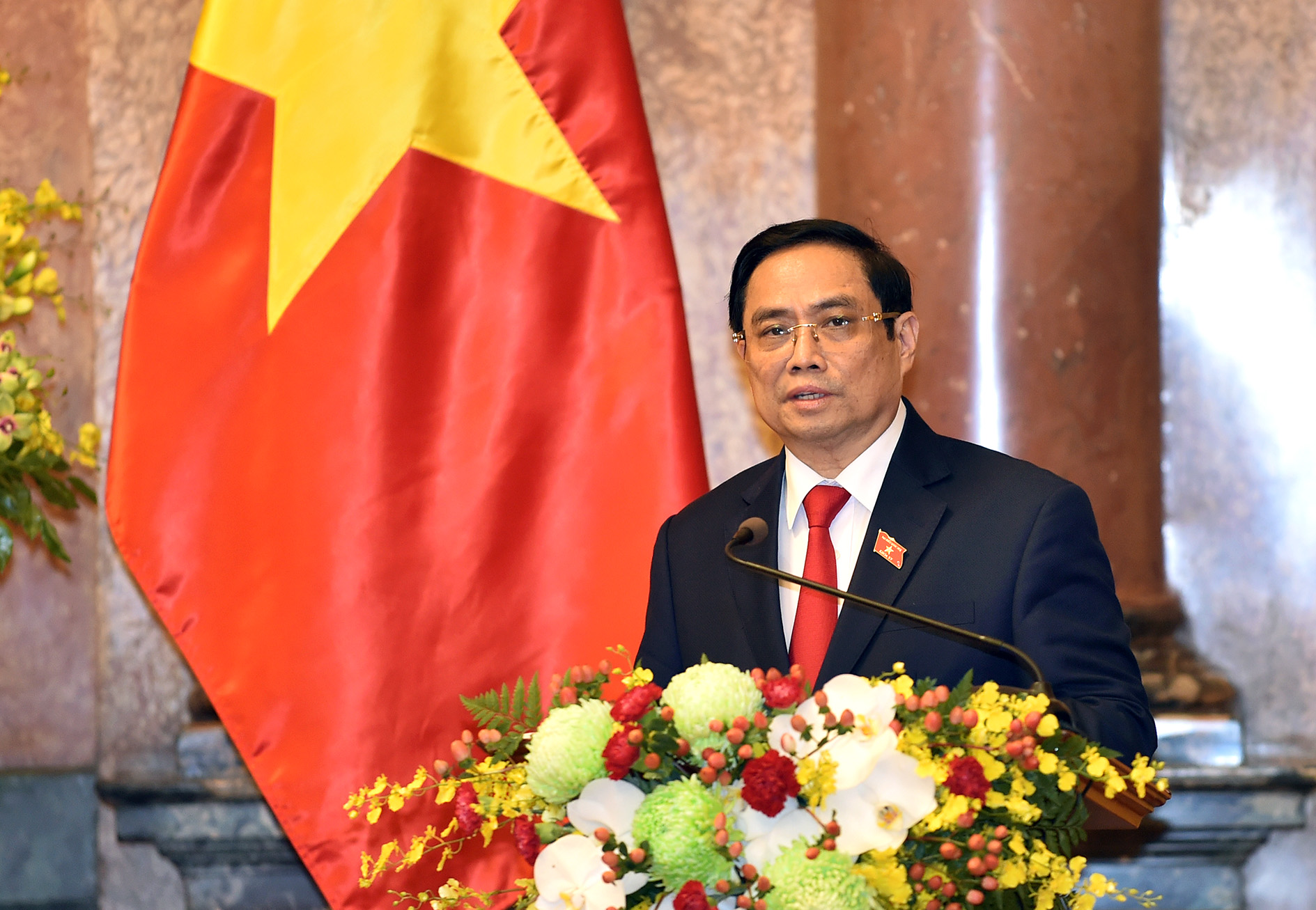 Thủ tướng Chính phủ Phạm Minh Chính phát biểu tại Lễ công bố thành viên Chính phủ nhiệm kỳ Quốc hội khóa XV, chiều ngày 28/7.