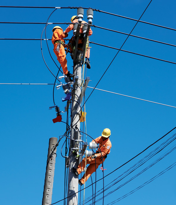 Công nhân Công ty Điện lực Lâm Đồng thi công, sửa chữa đường điện trung thế, đảm bảo hoạt động cung cấp điện cho người dân trên địa bàn.