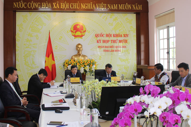 Các ĐBQH Lâm Đồng khóa XIV tham dự kỳ họp Quốc hội theo hình thức trực tuyến. (Ảnh chụp trước ngày 27/4/2021)
