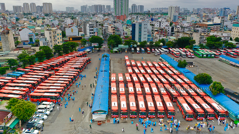 Công ty Phương Trang bố trí 103 xe khách giường nằm để đưa hơn 2.000 bà con về các huyện, thành phố tại tỉnh Lâm Đồng - Ảnh: GIA THỊNH