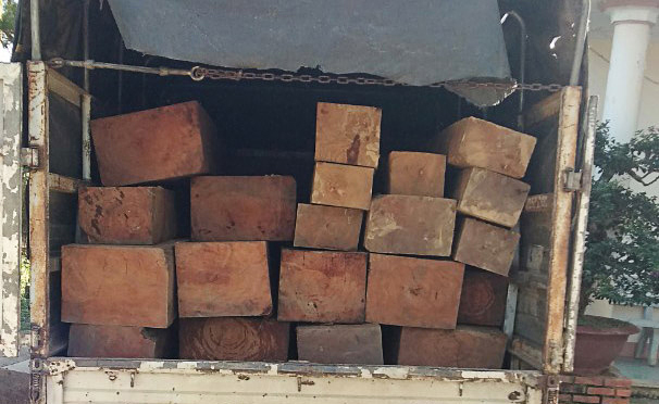 Xe chở gỗ lậu bị tạm giữ chờ xử lý theo quy định tại Ban Quản lý rừng phòng hộ Tà Năng
