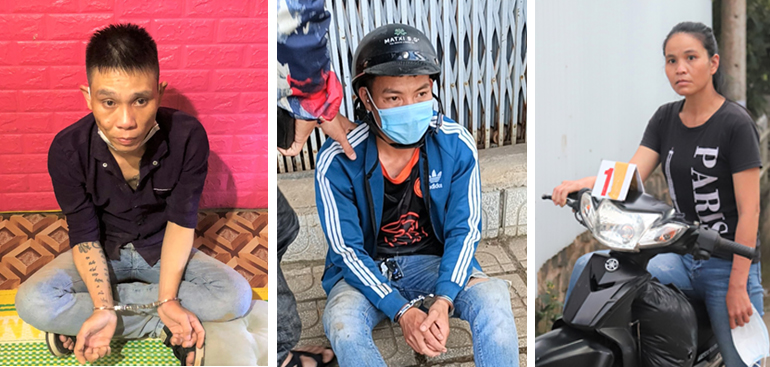 Các đối tượng Nguyễn Thành Nhân, Lê Đình Long và Hoàng Thị Thu Vân bị bắt quả tang khi đang tàng trữ, mua bán trái phép chất ma túy