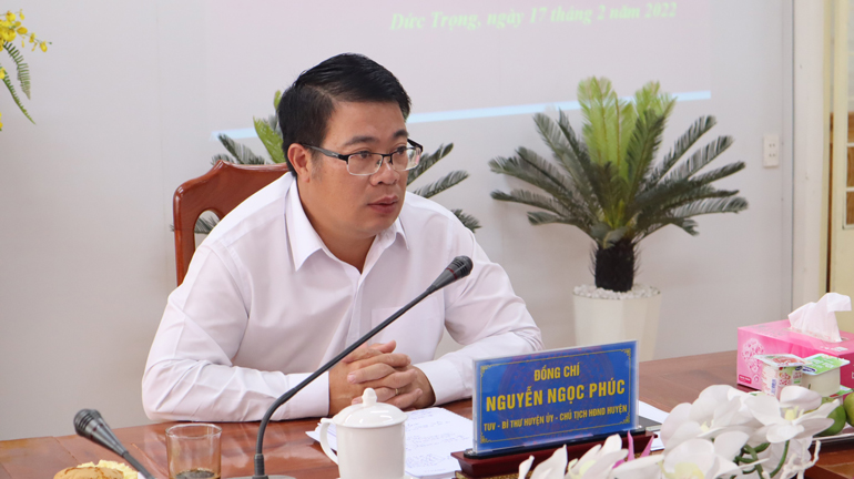 Đồng chí Nguyễn Ngọc Phúc – Bí thư Huyện ủy phát biểu tại buổi làm việc