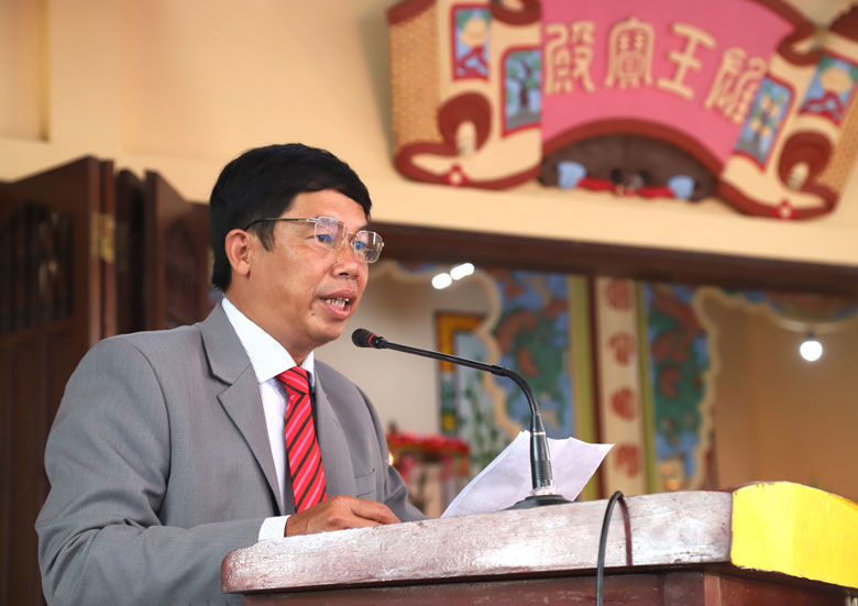 Đồng chí Nghiêm Xuân Đức - Phó Bí thư Thường trực Thành ủy Bảo Lộc phát biểu tại lễ tưởng niệm