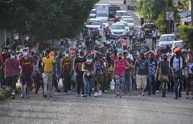 Người di cư tại khu vực Tapachula, bang Chiapas, miền nam Mexico, trong hành trình tới Mỹ ngày 4/9/2021