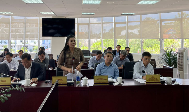 Bà Phạm Thị Tường Vân - Giám đốc Sở Tài chính phát biểu về hướng tháo gỡ vướng mắc của ngành y tế liên quan thẩm quyền của Sở Tài chính