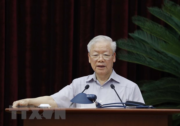 Tổng Bí thư Nguyễn Phú Trọng phát biểu chỉ đạo hội nghị. 