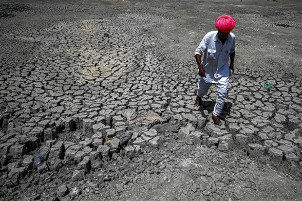 Lòng hồ khô cạn do hạn hán tại làng Bandai, huyện Pali (Ấn Độ), ngày 11/5/2022