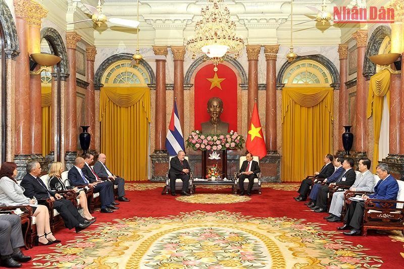 Quang cảnh buổi tiếp Thủ tướng Cộng hòa Cuba Manuel Marrero Cruz tại Phủ Chủ tịch