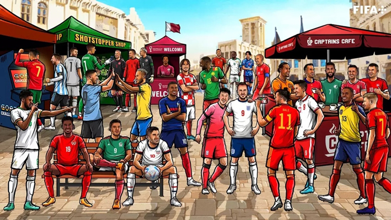 Bức vẽ độc đáo có các cầu thủ đại diện của các đội tuyển tham dự World Cup 2022. Ảnh: fifa.com 