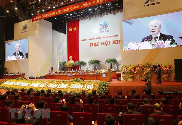 Tổng Bí thư Nguyễn Phú Trọng phát biểu chỉ đạo tại Đại hội đại biểu toàn quốc Đoàn Thanh niên Cộng sản Hồ Chí Minh. (Ảnh: Trí Dũng/TTXVN)