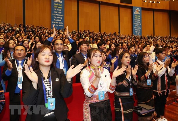 Đại biểu đoàn thanh niên dự Đại hội đại biểu toàn quốc Đoàn Thanh niên Cộng sản Hồ Chí Minh. (Ảnh: Trí Dũng/TTXVN)