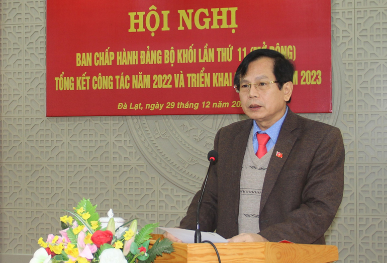 Bí thư Đảng ủy Khối Các cơ quan tỉnh Lâm Đồng Phạm Thanh Quan phát biểu bế mạc Hội nghị 